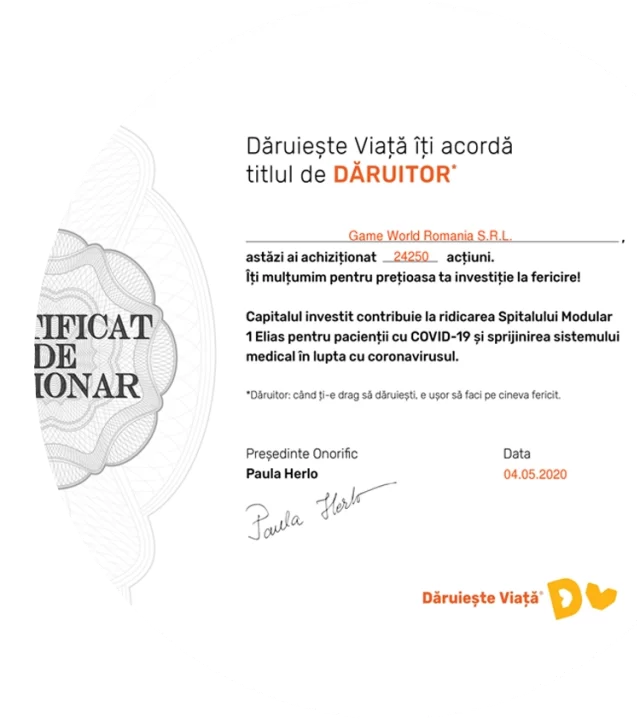 Dăruiește Viață donor certificate